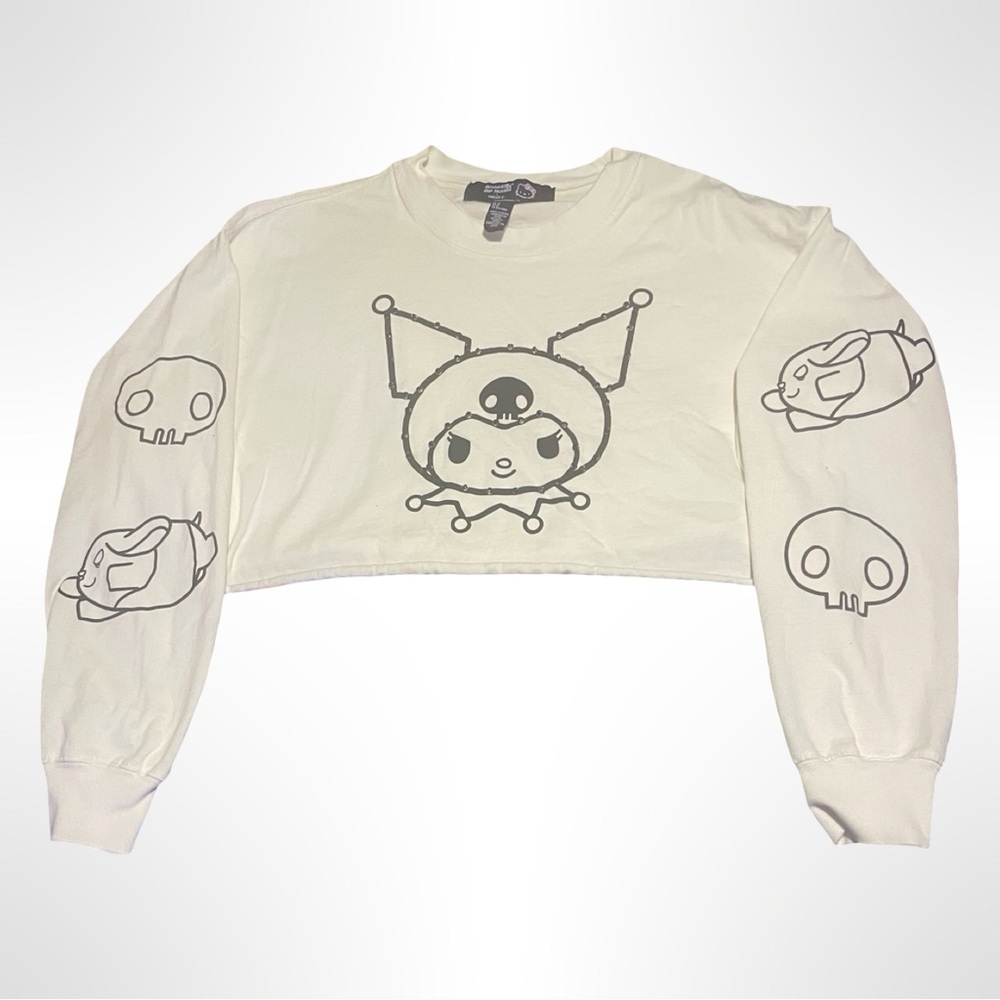 Forever 21 Sanrio Kuromi Logo Crop‎ Top Long Sleeve White/Cream Size M cute emo